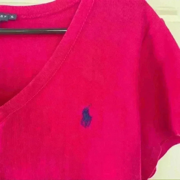 RALPH LAIREN POLO  FUSCHIA V NECK COTTON TSHIRT SIZE XL - Picture 2 of 8